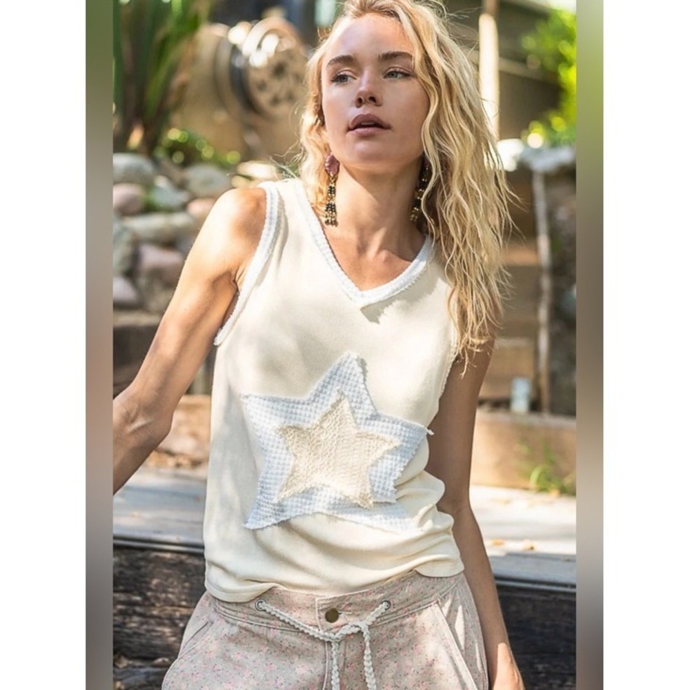 POL Star Crochet STAR Tank Top Womens L Cream